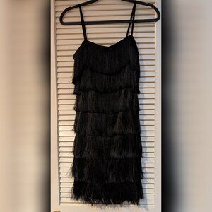 Mango Fringe Black Shift Dress | Size 2
